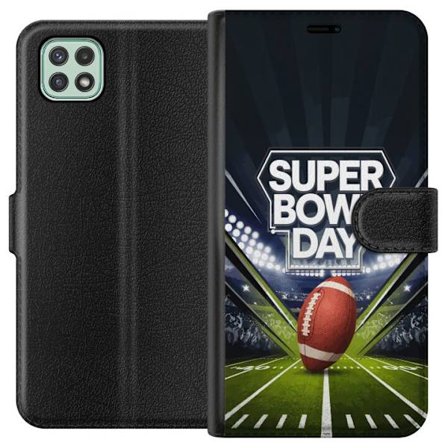 Yhteensopiva Lompakkokotelo Samsung Galaxy A22 5G Super Bowl Day juliste, jossa amerikkalainen jalkapallo valaistuksella varustetulla areenalla dramaa