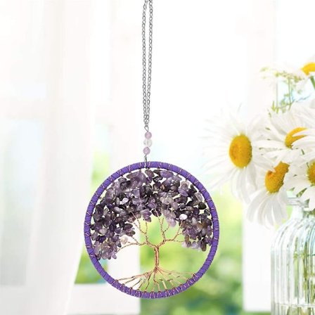 Lilla Livets Tre Chakra Stor Livets Tre Dekorativ Hengende Anheng Knust Stein + Legering Livets Tre Ornament Drømmefanger Dekorasjon for Vegg