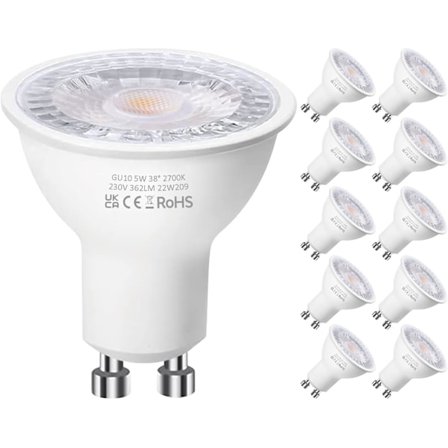 GU10 LED Pærer, Varm Hvid 2700K, 5W LED GU10 Spotpære, 50W Halogen Spot, 220-240V 362LM 38 Graders Smal Strålevinkel Energibesparende Ikke-dæmpbar