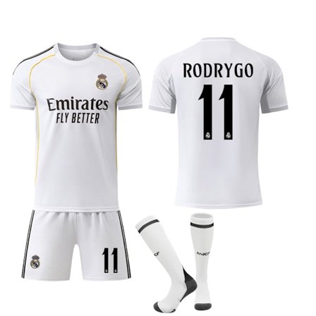 25-26 Real Madrid CF Hjemme NO.11 RODRYGO Trøjer Børn Voksen Fodboldudstyr med Sokker