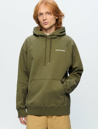 WOOD WOOD Wwfred Hoodie Chest Print - Green - L