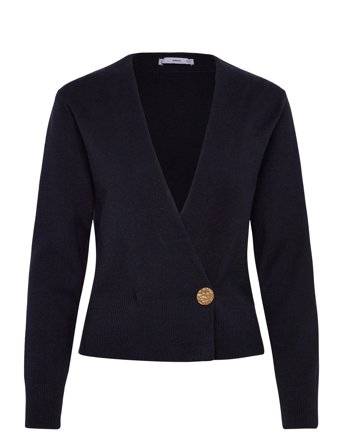 Mango Cross-Over Cardigan With Jewel Button - Navy - L