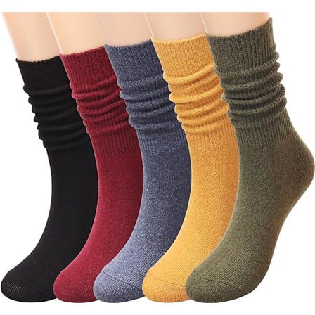 5 Par Dame Crew Sokker, Myke Slouch Strikkede Bomulls Sokker, Heldekkende Farge, Passer For Alle Sesonger