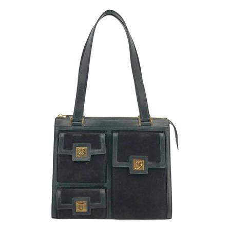 Salvatore Ferragamo Pre-owned, Ferragamo vintage small black shoulder bag in suede and leather Zwart, Dames, Maat:ONE Size,nylon