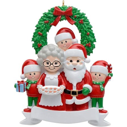 Perheen joulukoriste 5 hengelle, joulupukki ja muori sekä kolme tonttua, isovanhempien lahja