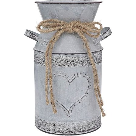1 st Metall Shabby Chic Blomvas Rustik Kruka Vas Vintage Grå Vas för Blommor med Hjärtformad Design Blomkanna
