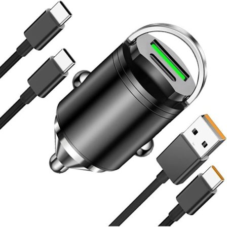 USB C Cigarettænder, 30W Hurtig USB C Biloplader, PD & QC3.0 Adapter 12V USB Stik, Biltelefonoplader med 2 USB Kabler