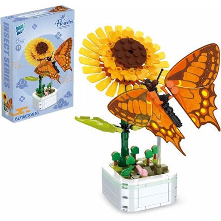 Gaveideer, insekt med blomsterbyggesett, sommerfuglblomsterbyggesett, DIY kreative byggeklosser leker, for barn (svalehale Papilio)