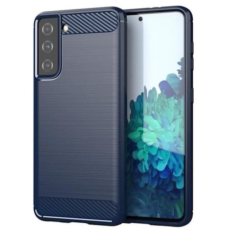 Coque för Samsung Galaxy S21 PLUS Fodral i BORSTAD BLÅ Etui Case Cover Skydd i Silikon TPU rostfritt kol