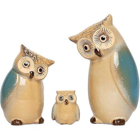 3 stk. Keramik Ugler Statuer, Ugle Familie Porcelæn Figur, Have Dyr Ornamenter, Figur Håndværk Dyr Statue Abstrakt Skulptur