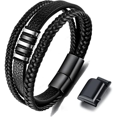 Sort læderarmbånd til mænd - Herregave 23cm