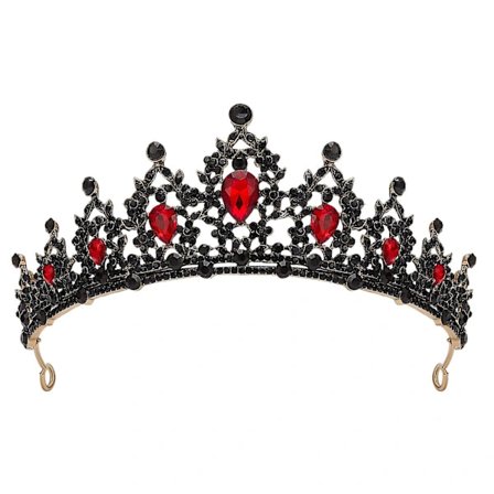 Egnede damesmykker Tiara og krone, rød krystall dronningtiara, bryllupstiara med røde smykker, metall fødselsdagskonkurranse tiara