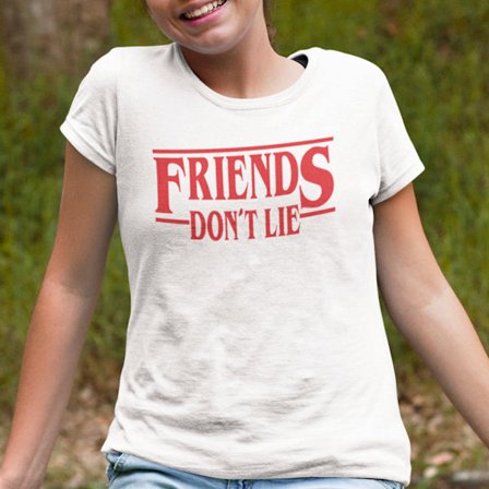 Børne hvid T-shirt inspireret af Stranger Things Friends don't lie{bt}