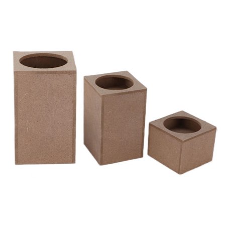 3 stk. kvadratiske rustikke naturlige lysestaker i tre for hjemmefestivalfestdekorasjonsgave med rundt hull