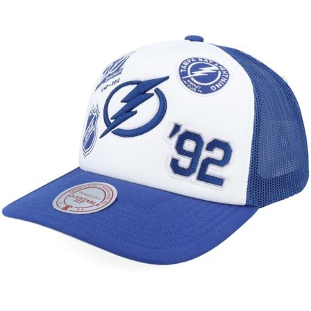 Mitchell & Ness - NHL Blå trucker Keps - Tampa Bay Lightning Gridlock White/Royal A-Frame Trucker @ Hatstore