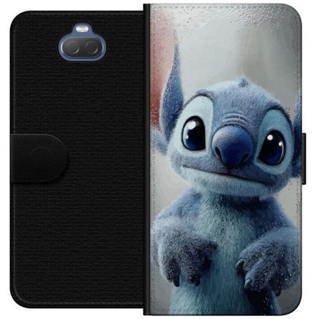 Kompatibel Tegnebogsetui til Sony Xperia 10 Nysgerrig blå fantasy væsen mod glas med store udtryksfulde øjne sødt nærbilledmotiv med blød realis