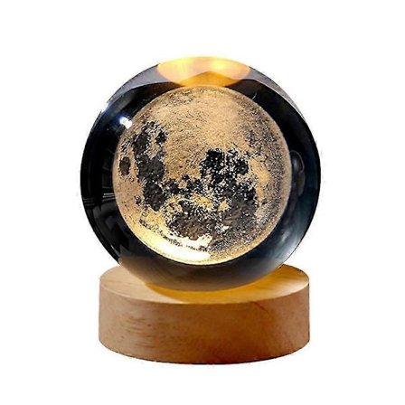 3D Kristallkula Måne Planet Glob Bordslampa LED Nattlampa Dekor Gåva