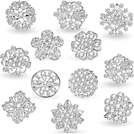 12 stk. Corsage Bukett Dekor, Blomster Brosjer Pins for Kvinner, Sølv Krystall Knapp Brosjer for Bryllup Bukett Brosjer Kit Dekorasjoner