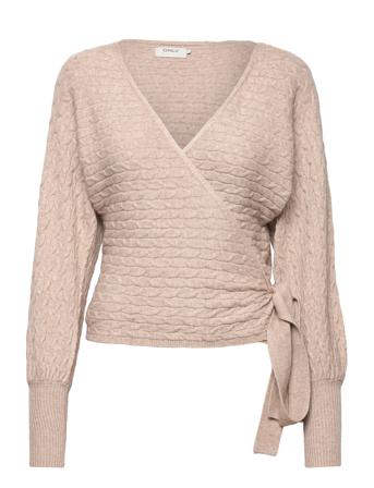 Onlfia Katia L/S Wrap Pullover Cc Knt Strikkegenser Cardigan Beige ONLY