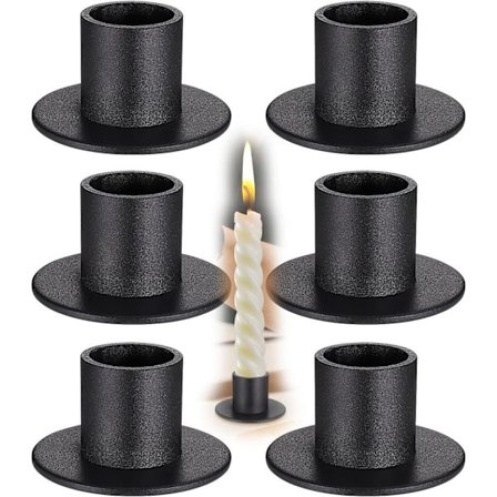 6 stk. sorte jernlysestaker, retro rustet metall dekorativ bordplate