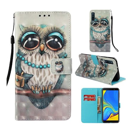 Samsung Galaxy A7 (2018) lys spot dekorations læder flip etui - Ugle