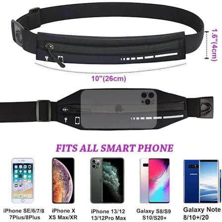 (Svart) Smalt Löpband för Kvinnor Män, Löpare Midjeväska Telefon