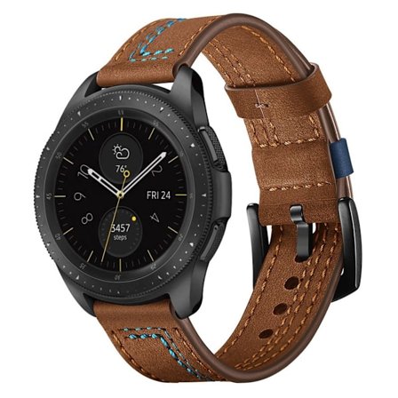 Huawei Watch GT / Samsung Galaxy Watch 46mm klockarmband i äkta läder med stygnstruktur - Brun