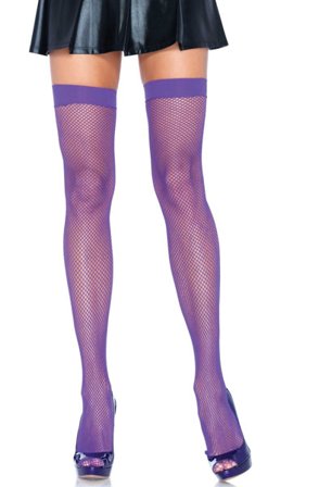 Nylon Fishnet Thigh Highs Neon Purple O/S Strumpbyxor - Blushme.se