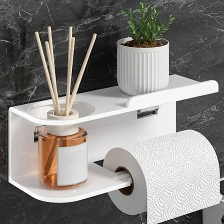 Vægmonteret toiletpapirholder i kulstofstål – selvklæbende opbevaring papirholder med hylde til badeværelse og køkken_TF_TF