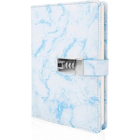 Marmordagbok med lås, påfyllningsbar A5 daglig journal för flickor och kvinnor, 192 sidor söt anteckningsbok med kombinationslås för tonårsflickor och