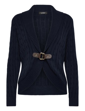 Lauren Ralph Lauren Buckle-Trim Cable Shawl-Collar Cardigan - Navy - S
