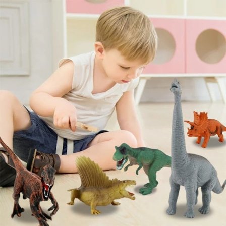 6 st Dinosaurie Dra Tillbaka Bil Barnmodell Simulering Brachiosaurus Tyrannosaurus Leksaker