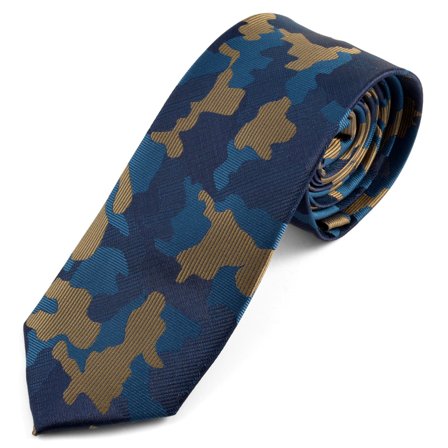Blue Brown Camouflage Tie for Men - Skinny ties