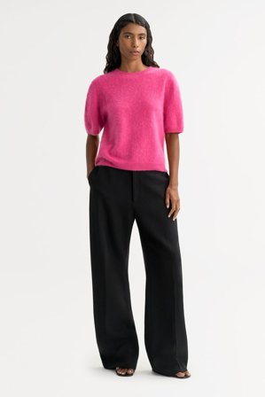 Soft Goat - Brushed Short Sleeve - Kashmirtröja dam - S - Fuchsia