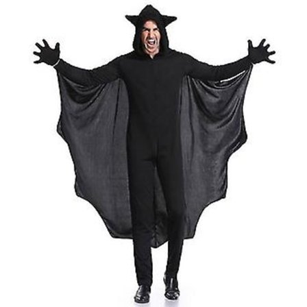 Man Svart Fladdermus Vampyr Kostym Cosplay För Män Hooded Jumpsuit Fantasia Halloween Karneval Utklädnad (XL)
