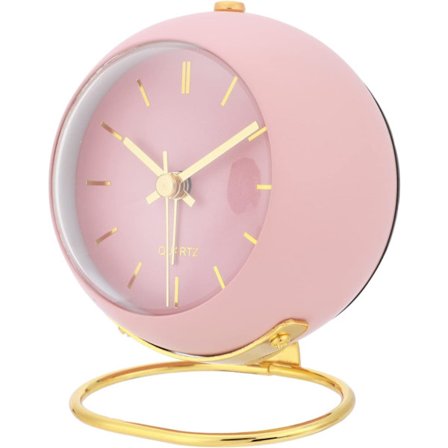 (Rosa) Analog väckarklocka med lampa, Vintage tyst sängbord