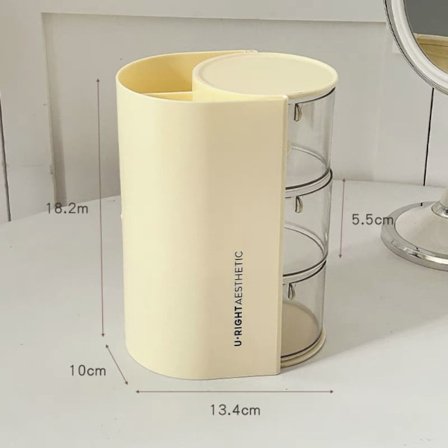 Powder Puff Förvaringslåda Kosmetisk bomullsförvaring GUL 3-LAGER