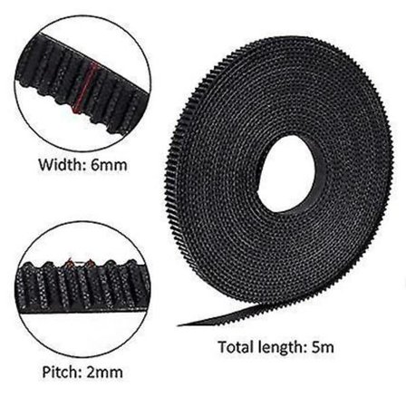 Gt2 Tandrem 5m 3D Printer 2mm Pitch 6mm Bredde Gummi
