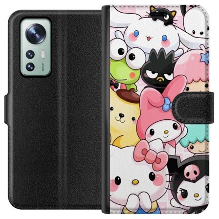 Yhteensopiva Lompakkokotelo Xiaomi 12 Tiheä kuvio suloisia hahmoja, joilla on suuret silmät eri väreissä ja ilmeissä LABUBU-tekstillä
