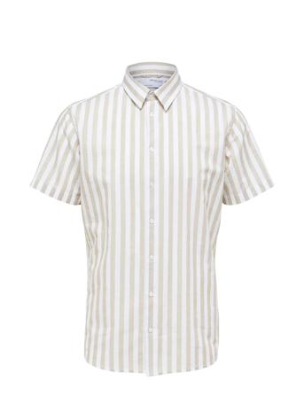 Slhregnew-Linen Shirt Ss Classic Kortermet Skjorte Creme Selected Homme*Betinget Tilbud