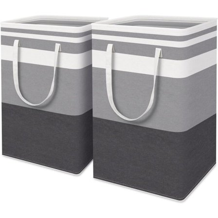 2-delt stor vasketøjskurv, vandtæt, fritstående, sammenklappelig høj vasketøjskurv med forlænget håndtag - (Gradient Grey, 75 liter)