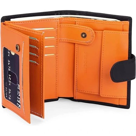 Läderplånbok för män, tri-fold - RFID - 19 fack - SVART MED ORANGE
