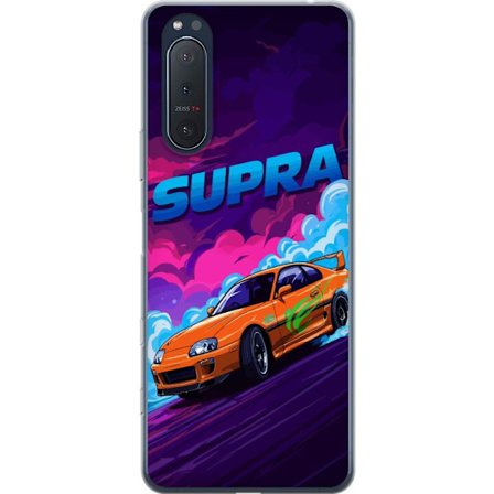 Yhteensopiva Puhelinkuori Sony Xperia 5 II Toyota Supra driftaamassa neonvärisellä savulla, nopeuden tunteella ja yöllisessä katukilpailuympärist
