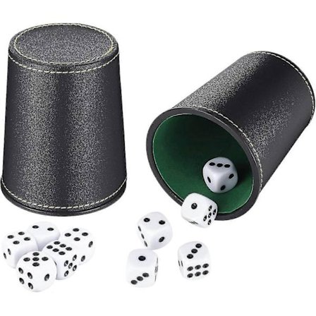 Tärningskopp i läder, Tärningskopp i läderimitation med 10 pricktärningar för spel, festleksaker, presenter 2 st) Zekai (LGL)