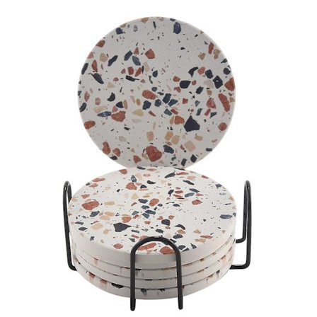 Drikkestøtter for drikke, absorberende keramiske underlag i marmor-stil med korkbunn, gave til innflytting og