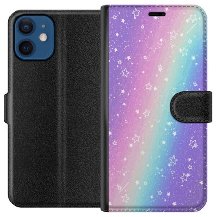 Kompatibelt Lommeboketui til Apple iPhone 12 Rainbow-farget pastellbakgrunn med hvite stjerner og gnistrende prikker i myk overgang
