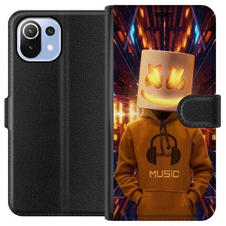 Yhteensopiva Lompakkokotelo Xiaomi Xiaomi Mi 11 Lite DJ-hahmo valaisevassa kypärässä ja hupparissa futuristisessa musiikkiympäristössä neonvaloj