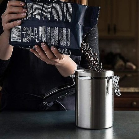 Ruostumattomasta teräksestä valmistettu CO2-venttiilillä varustettu säilytysastia kauhalla - Säilyttää kahvin tuoreena ja maukkaana