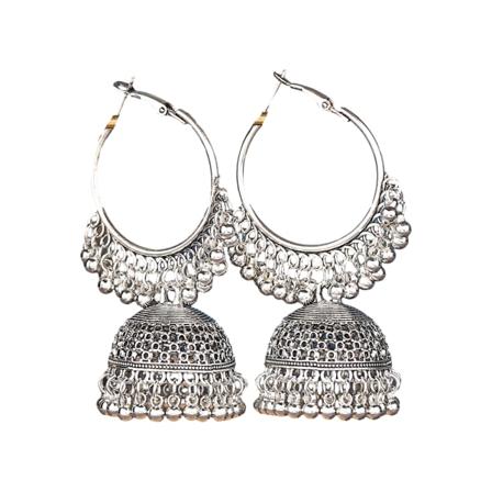 Utsökt vintage silver runda Bollywood oxiderade örhängen för Silver