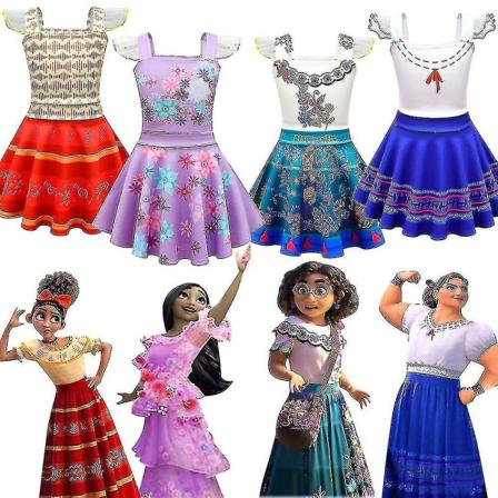 Flickor Encanto Kostym Barnklänning Peruker Rekvisita Karnevalsfest Finklänning Luisa Dress